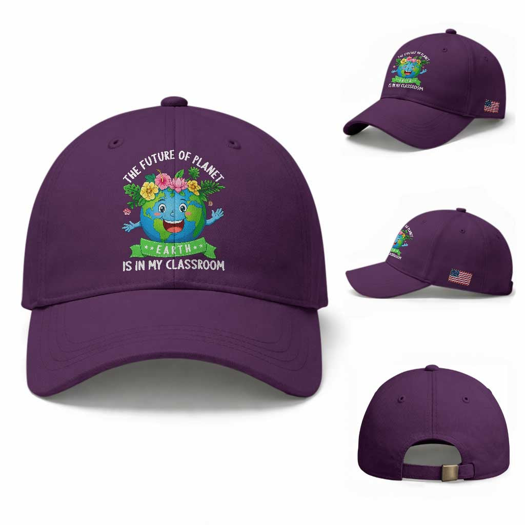 The Future Of Planet Is In My Classroom Baseball Cap Cute Earth with Floral Earth Day