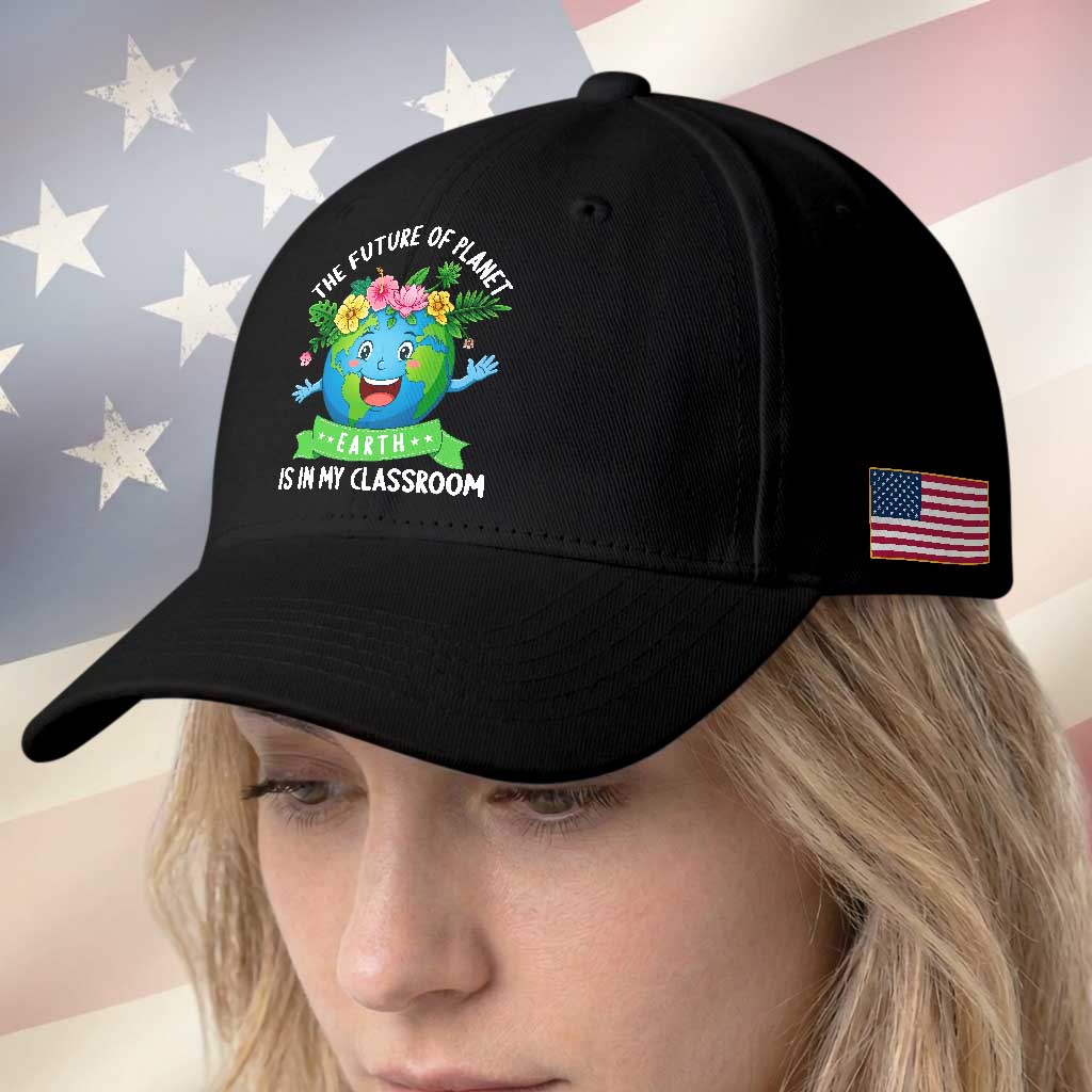 The Future Of Planet Is In My Classroom Baseball Cap Cute Earth with Floral Earth Day