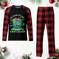 The Future Of Planet Is In My Classroom Plaid Pajama Set Cute Earth with Floral Earth Day