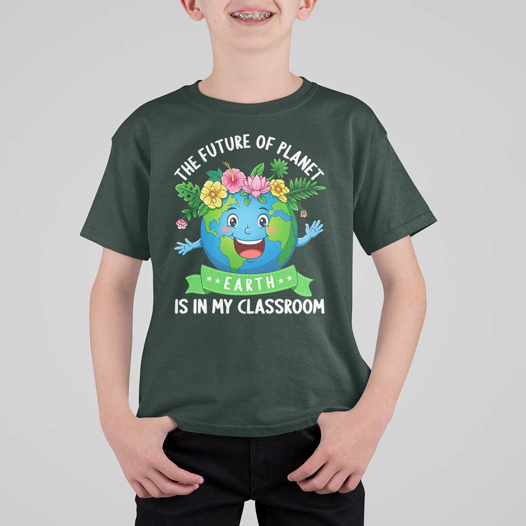 The Future Of Planet Is In My Classroom T Shirt For Kid Cute Earth with Floral Earth Day