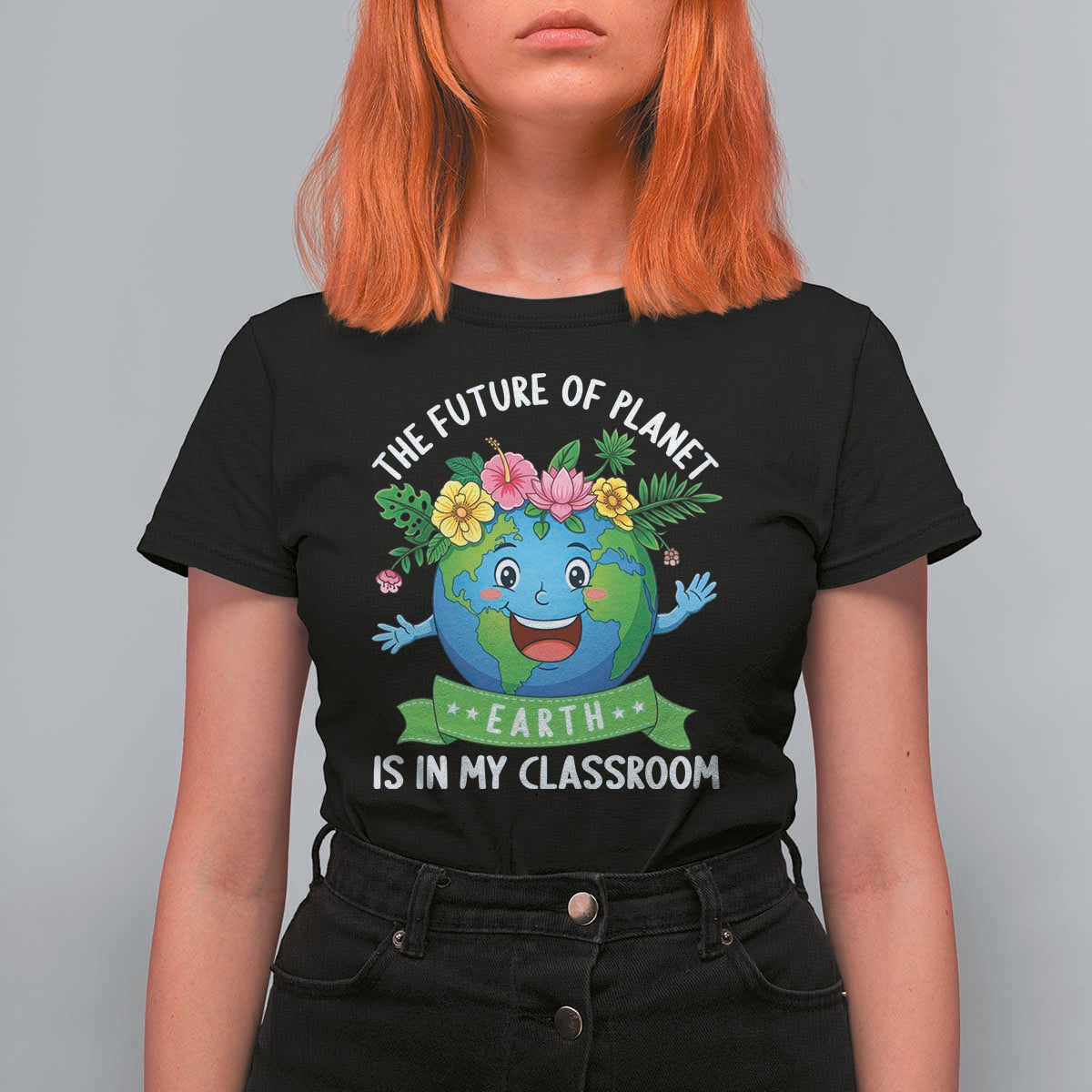 The Future Of Planet Is In My Classroom T Shirt For Women Cute Earth with Floral Earth Day