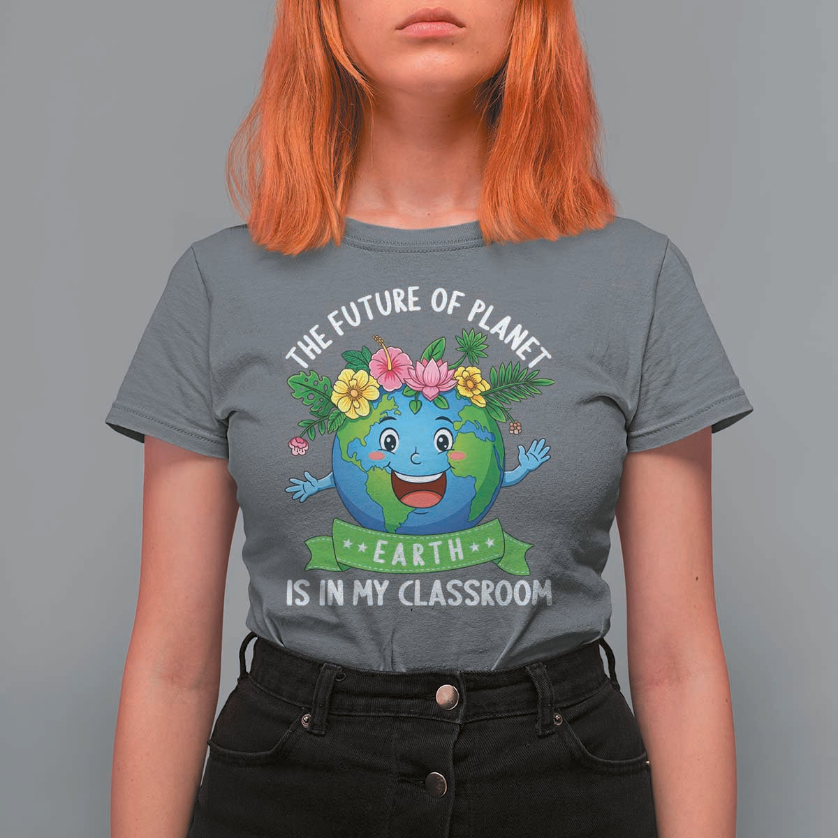 The Future Of Planet Is In My Classroom T Shirt For Women Cute Earth with Floral Earth Day