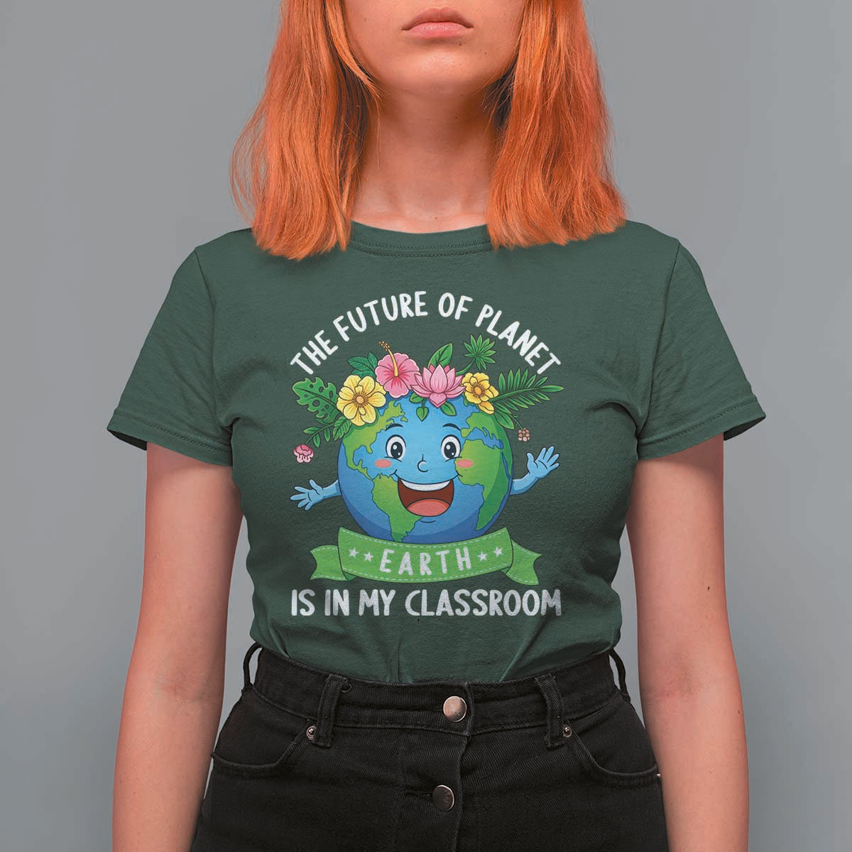 The Future Of Planet Is In My Classroom T Shirt For Women Cute Earth with Floral Earth Day