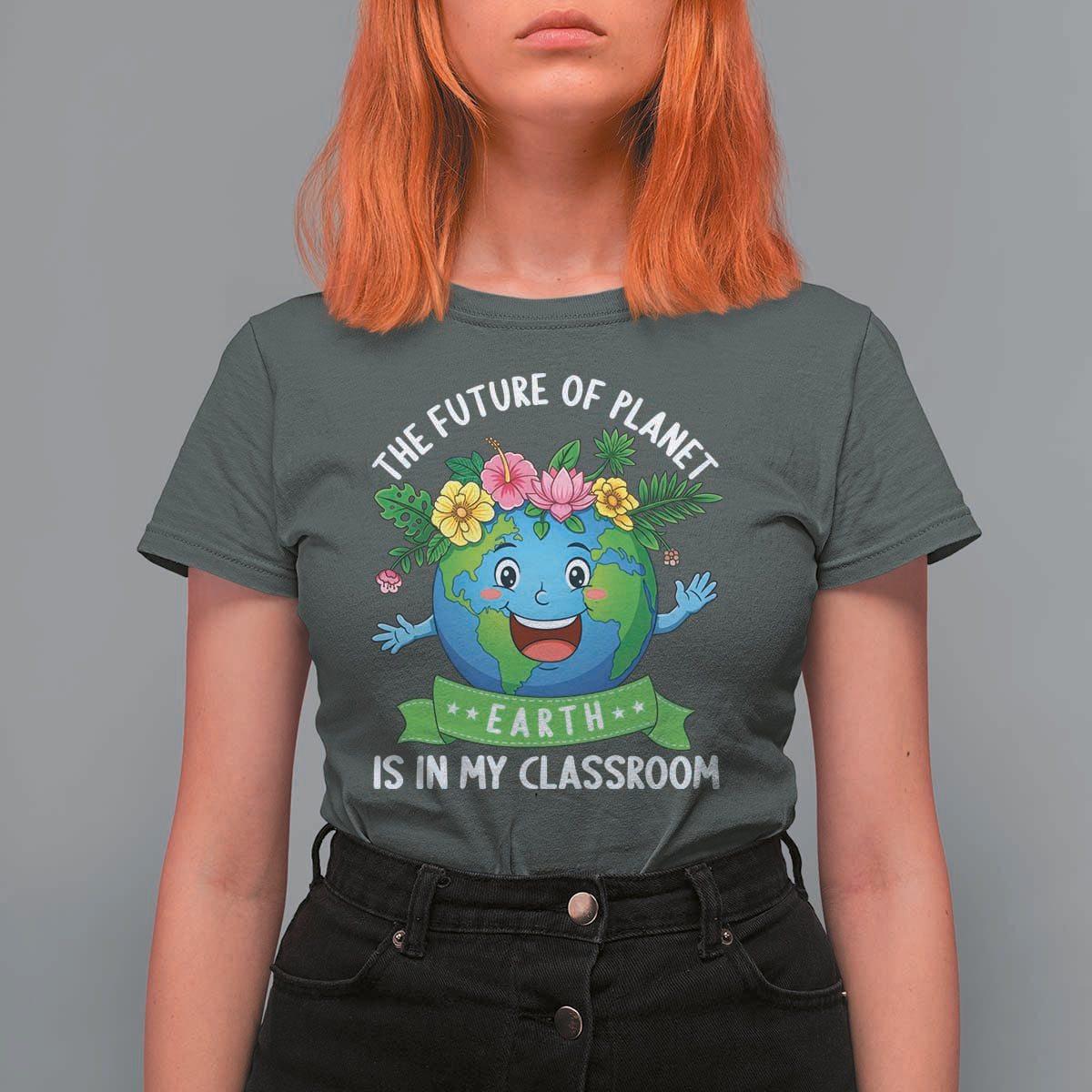 The Future Of Planet Is In My Classroom T Shirt For Women Cute Earth with Floral Earth Day