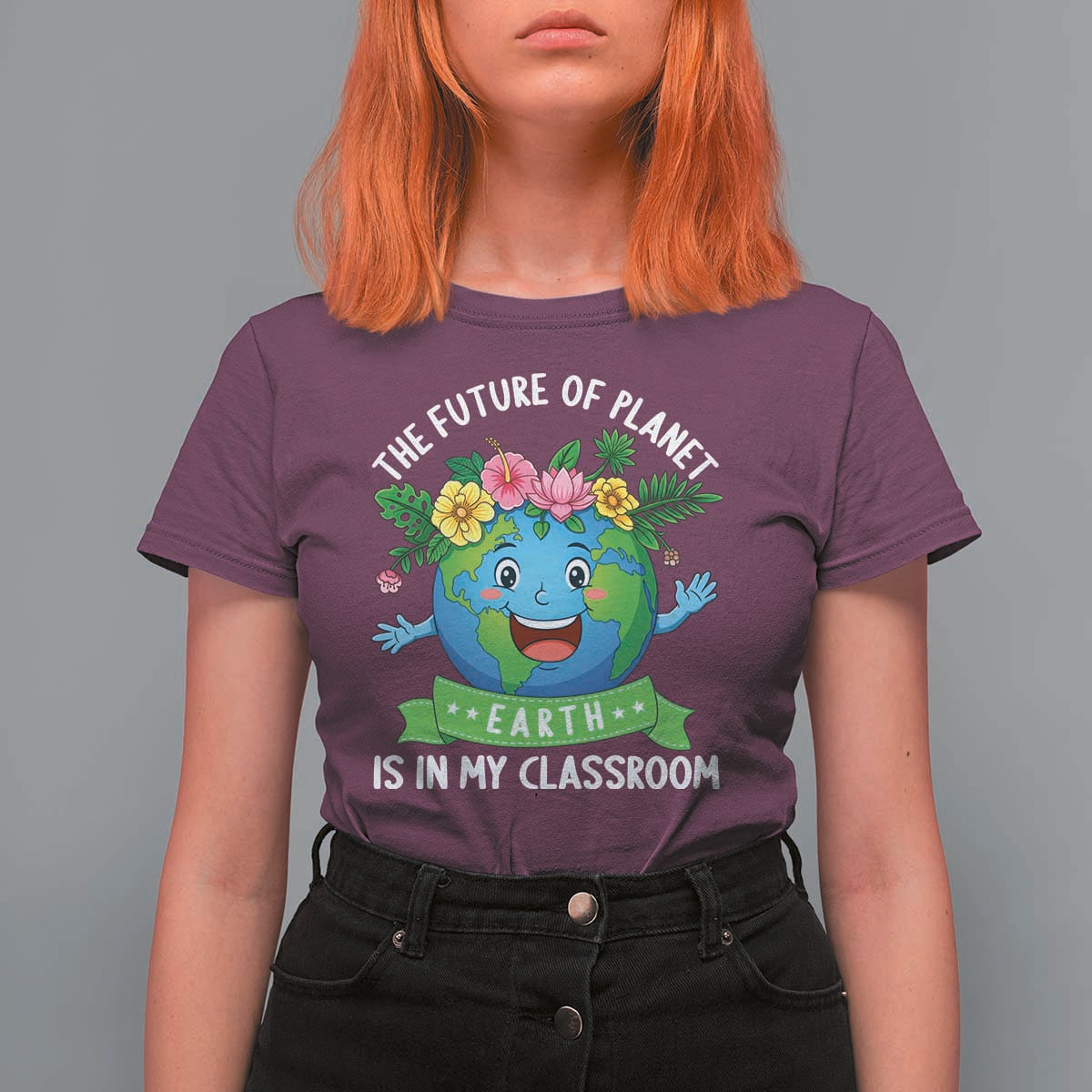 The Future Of Planet Is In My Classroom T Shirt For Women Cute Earth with Floral Earth Day