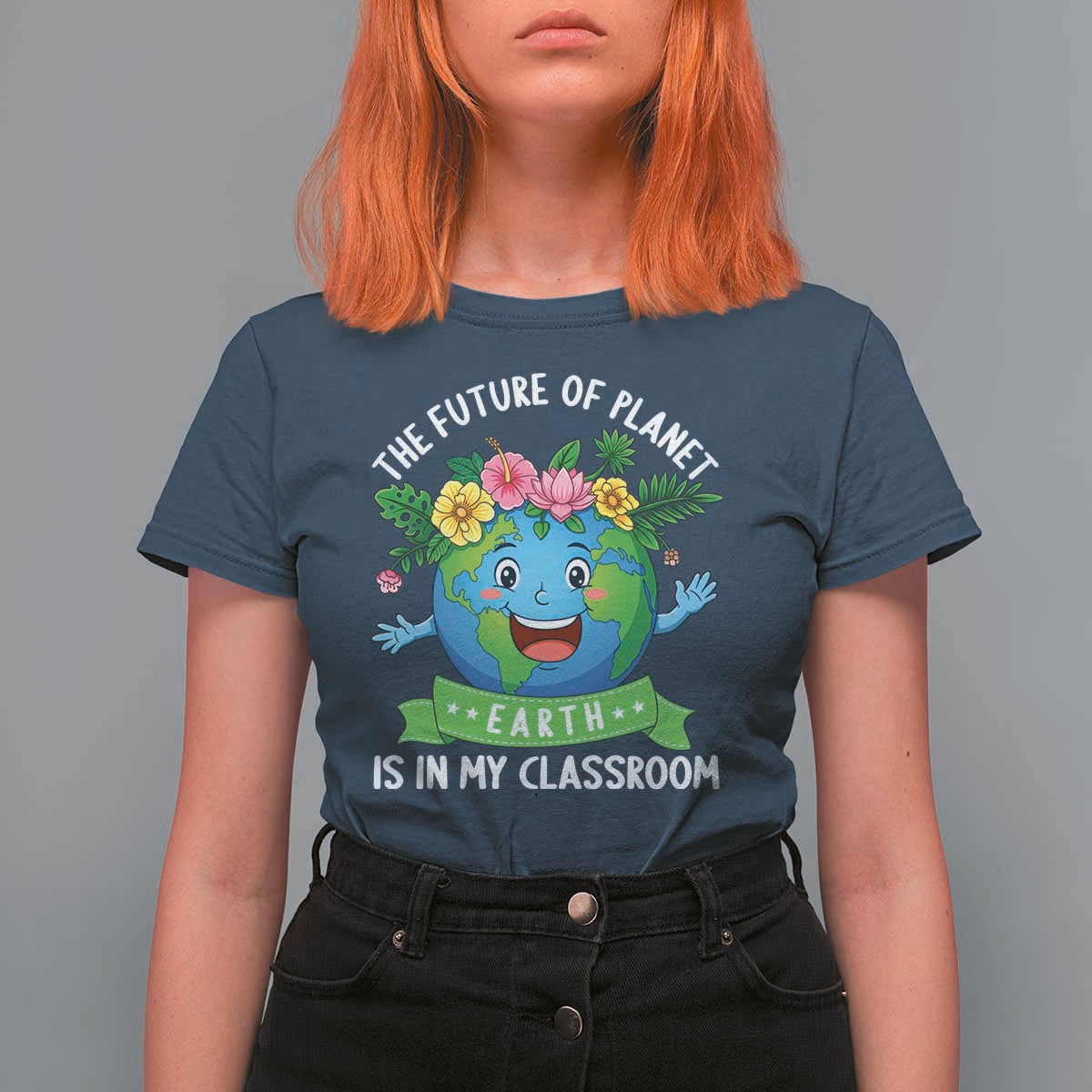 The Future Of Planet Is In My Classroom T Shirt For Women Cute Earth with Floral Earth Day