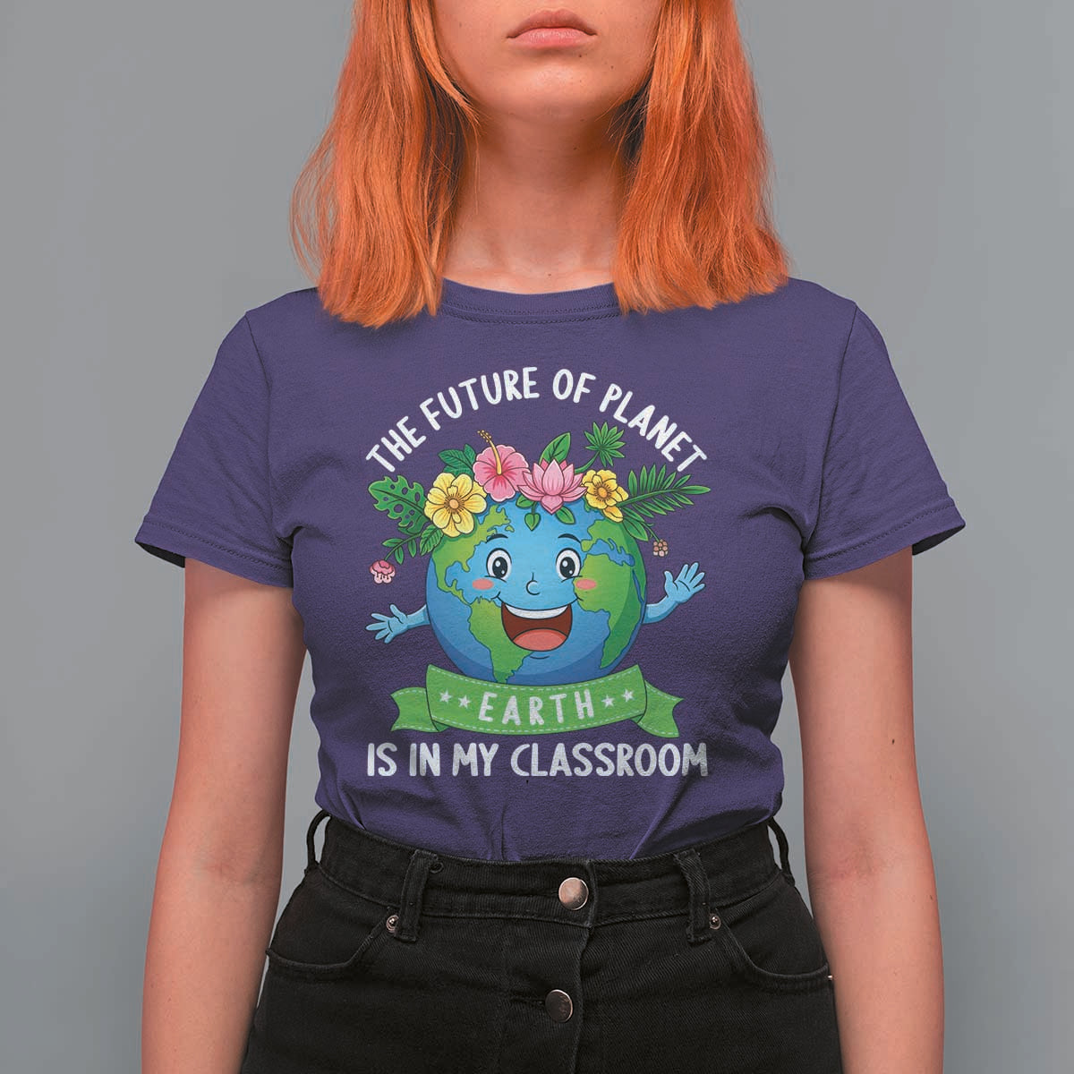 The Future Of Planet Is In My Classroom T Shirt For Women Cute Earth with Floral Earth Day