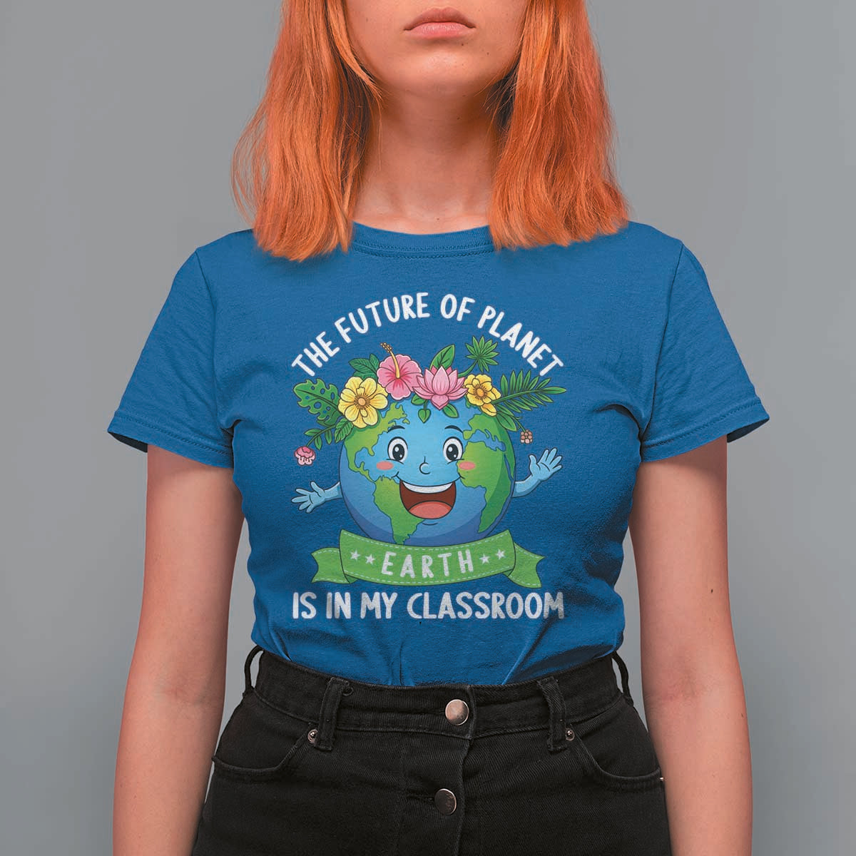 The Future Of Planet Is In My Classroom T Shirt For Women Cute Earth with Floral Earth Day