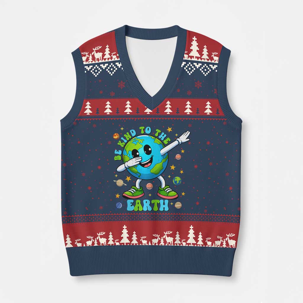 Be Kind To The Earth V-Neck Knit Sweater Vest Cute Environmental Awareness Earth Day