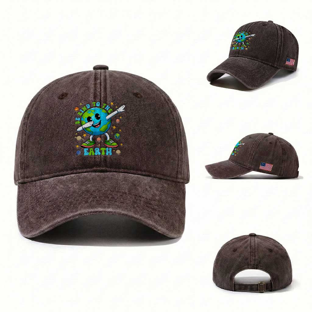 Be Kind To The Earth Washed Cotton Baseball Cap Cute Environmental Awareness Earth Day