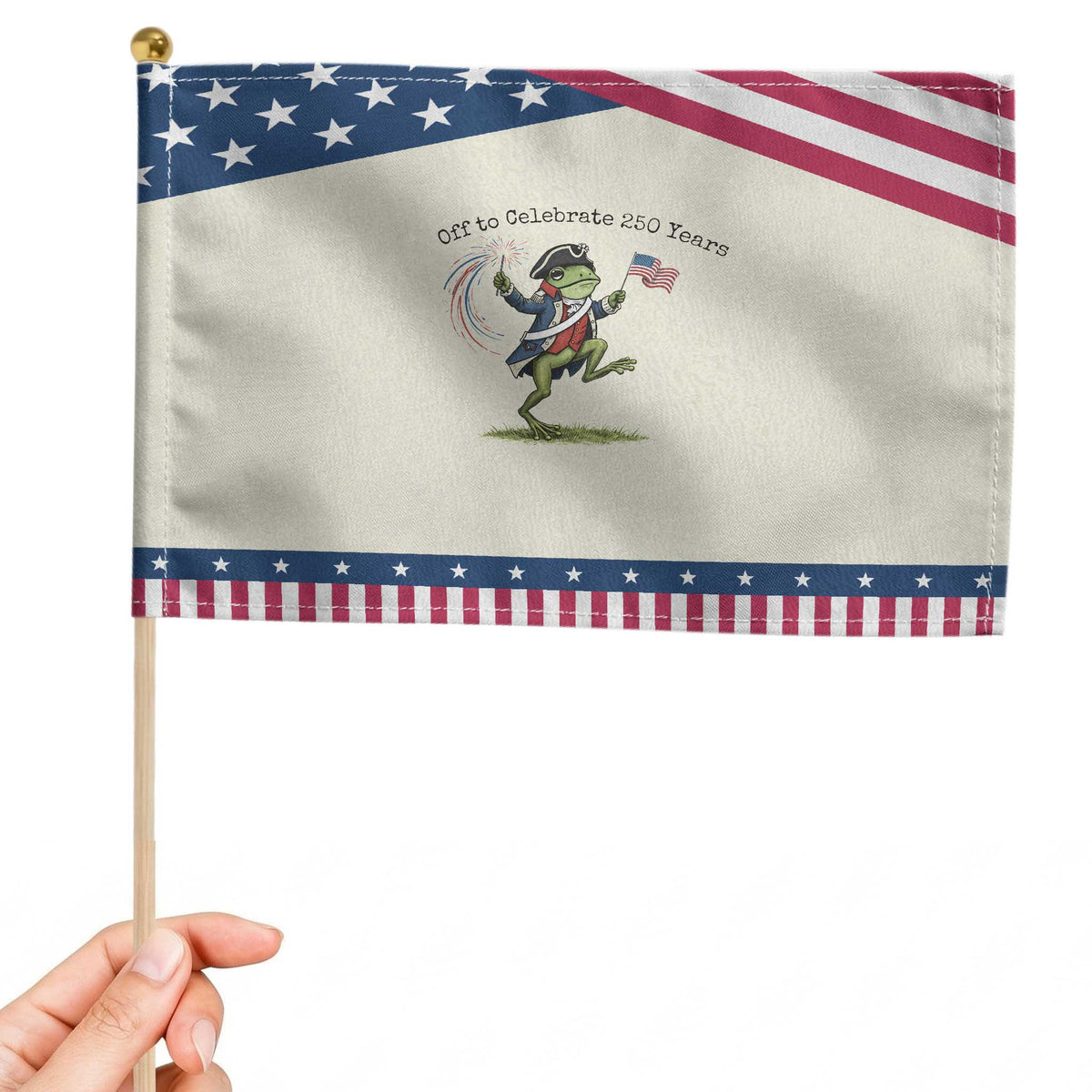 250th Anniversary USA Patriotic Handheld Flag Funny Patriotic Frog USA Independence Day