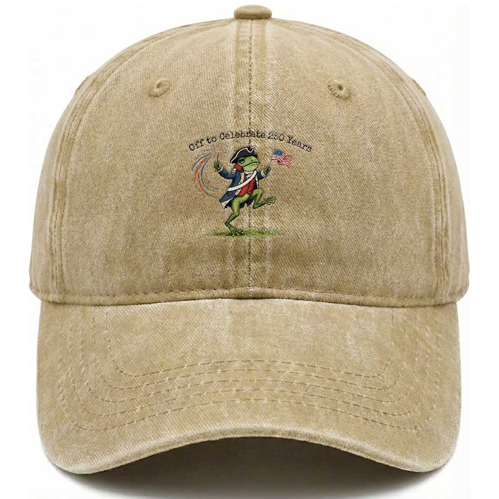 250th Anniversary USA Washed Cotton Baseball Cap Funny Patriotic Frog USA Independence Day