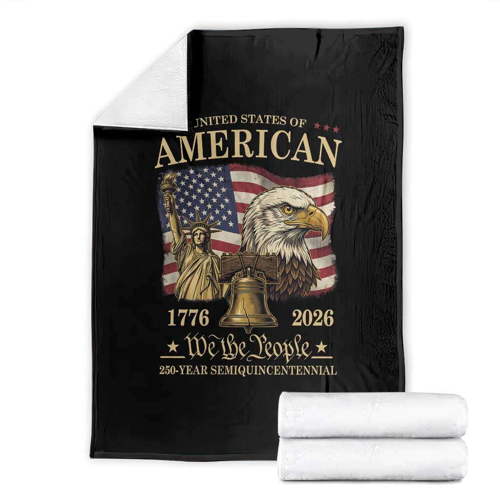 USA 250th Anniversary Throw Blanket America 1776-2026 Patriotic Eagle Liberty Bell