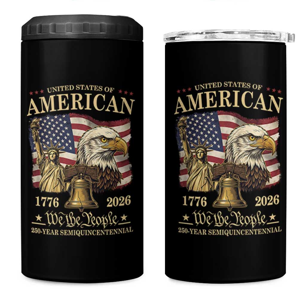 USA 250th Anniversary 4 in 1 Can Cooler Tumbler America 1776-2026 Patriotic Eagle Liberty Bell