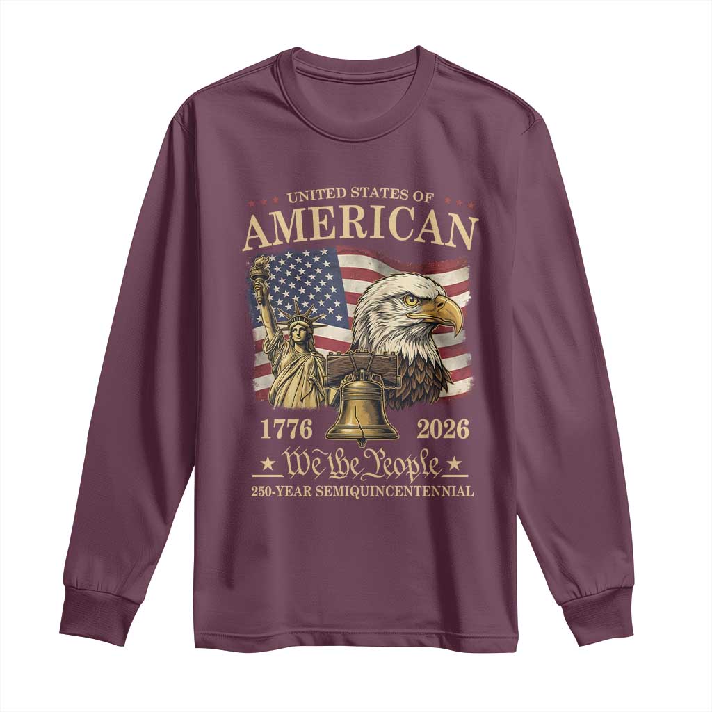 USA 250th Anniversary Long Sleeve Shirt America 1776-2026 Patriotic Eagle Liberty Bell