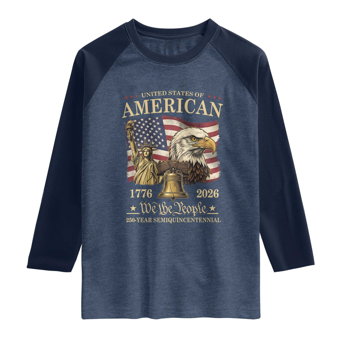 USA 250th Anniversary Raglan Shirt America 1776-2026 Patriotic Eagle Liberty Bell
