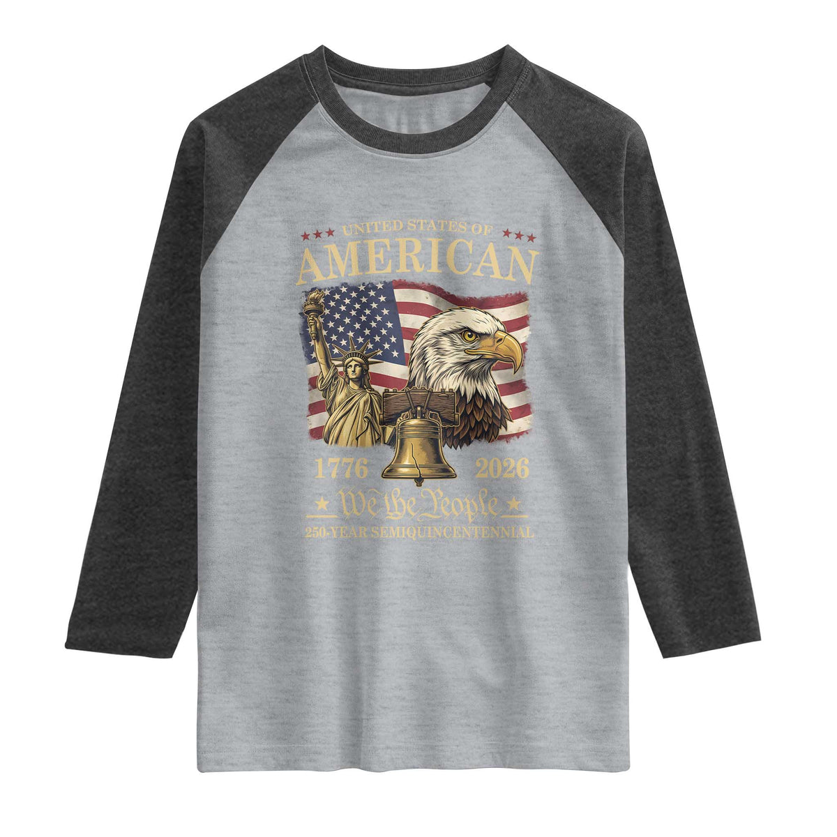 USA 250th Anniversary Raglan Shirt America 1776-2026 Patriotic Eagle Liberty Bell