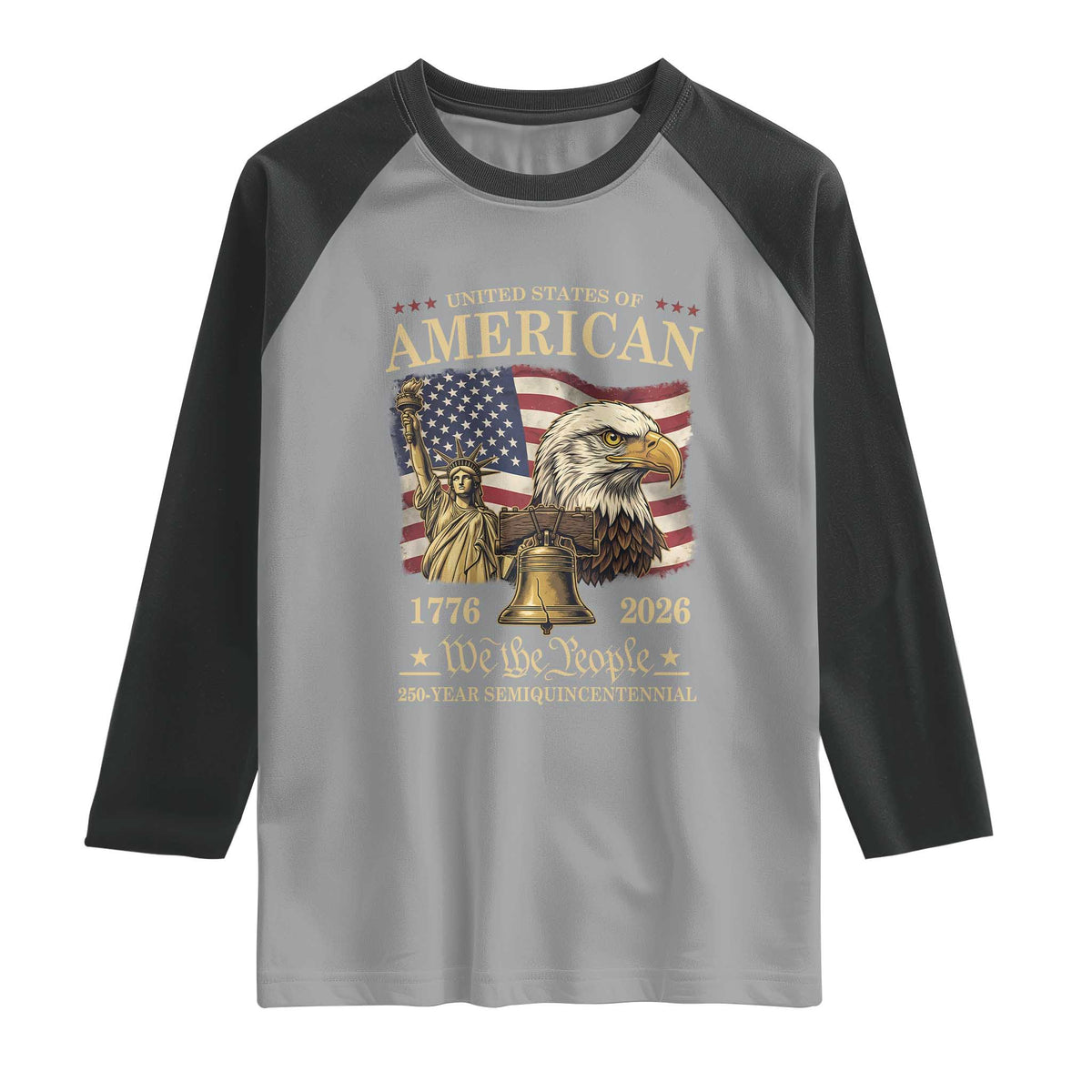 USA 250th Anniversary Raglan Shirt America 1776-2026 Patriotic Eagle Liberty Bell
