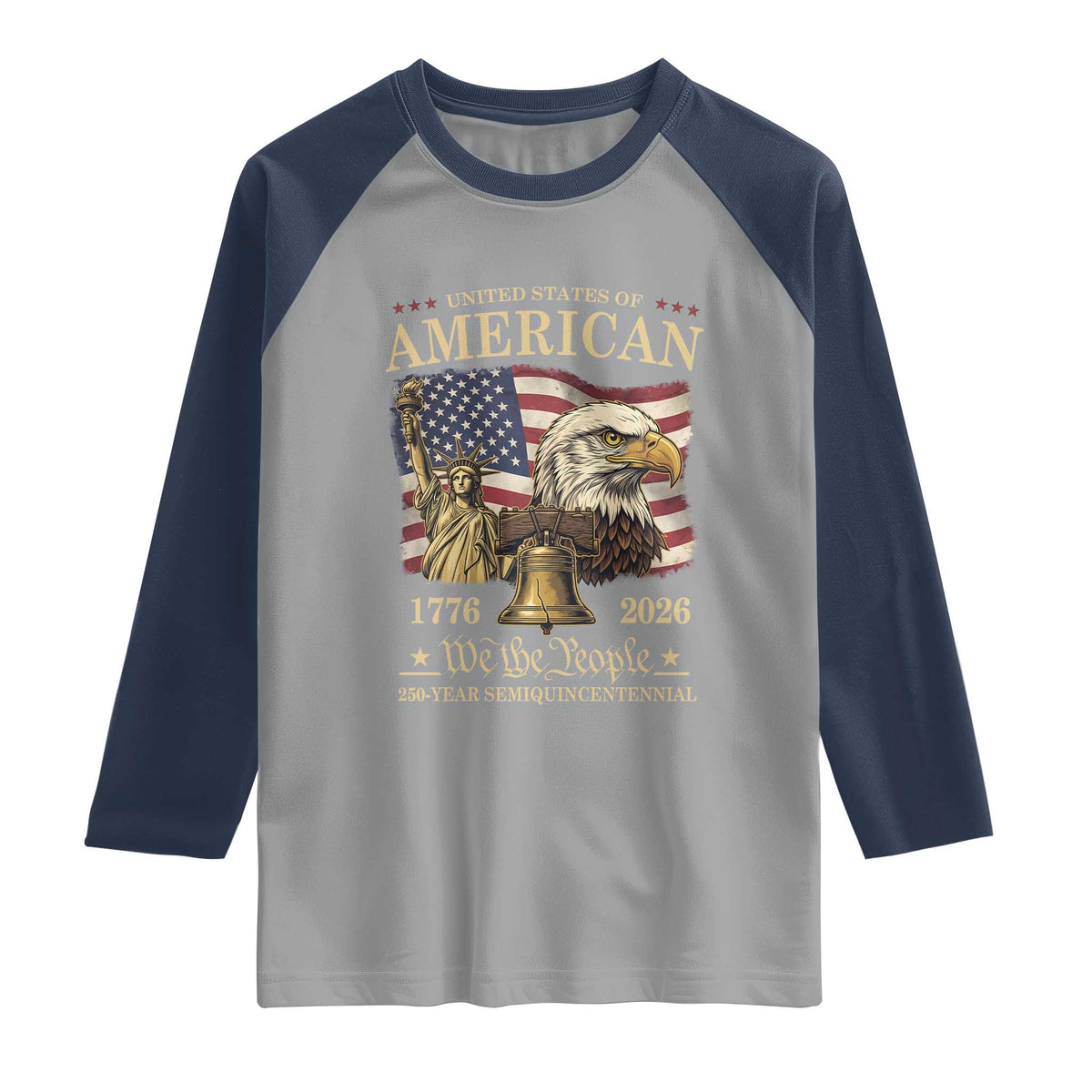 USA 250th Anniversary Raglan Shirt America 1776-2026 Patriotic Eagle Liberty Bell