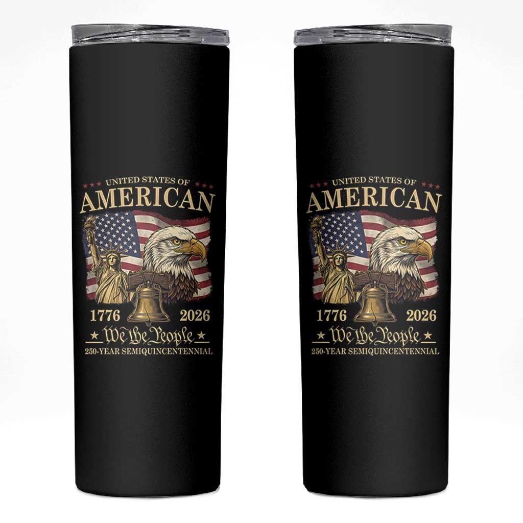 USA 250th Anniversary Skinny Tumbler America 1776-2026 Patriotic Eagle Liberty Bell