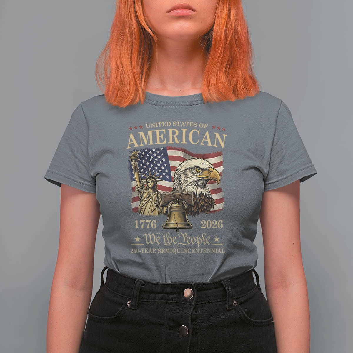 USA 250th Anniversary T Shirt For Women America 1776-2026 Patriotic Eagle Liberty Bell