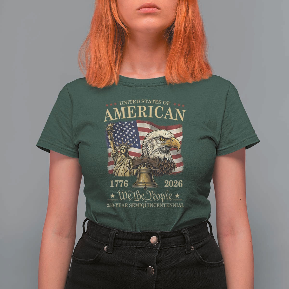 USA 250th Anniversary T Shirt For Women America 1776-2026 Patriotic Eagle Liberty Bell
