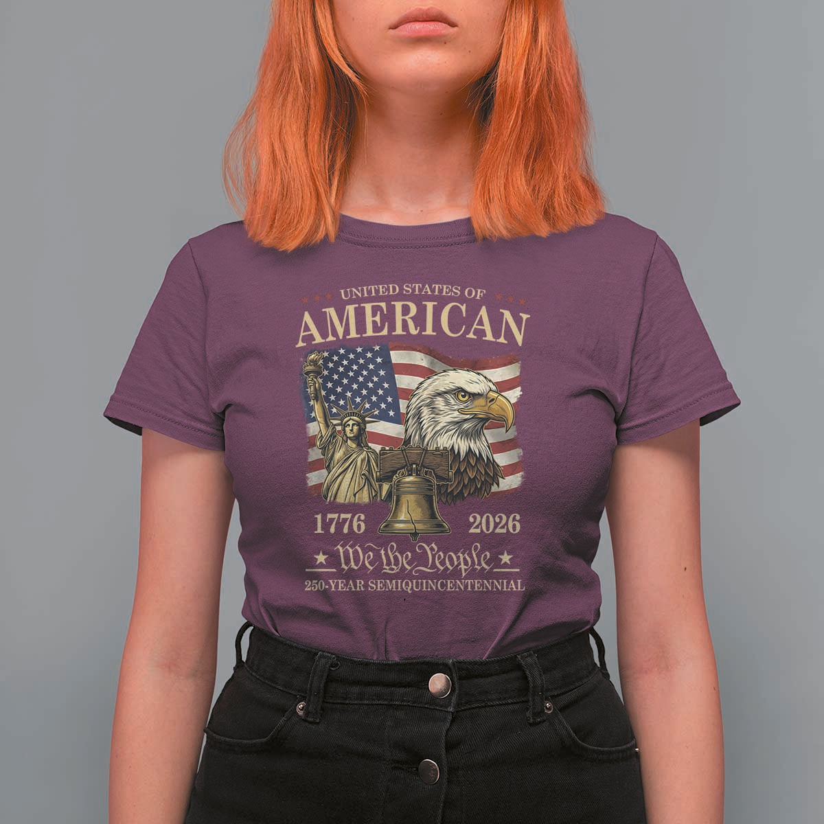 USA 250th Anniversary T Shirt For Women America 1776-2026 Patriotic Eagle Liberty Bell