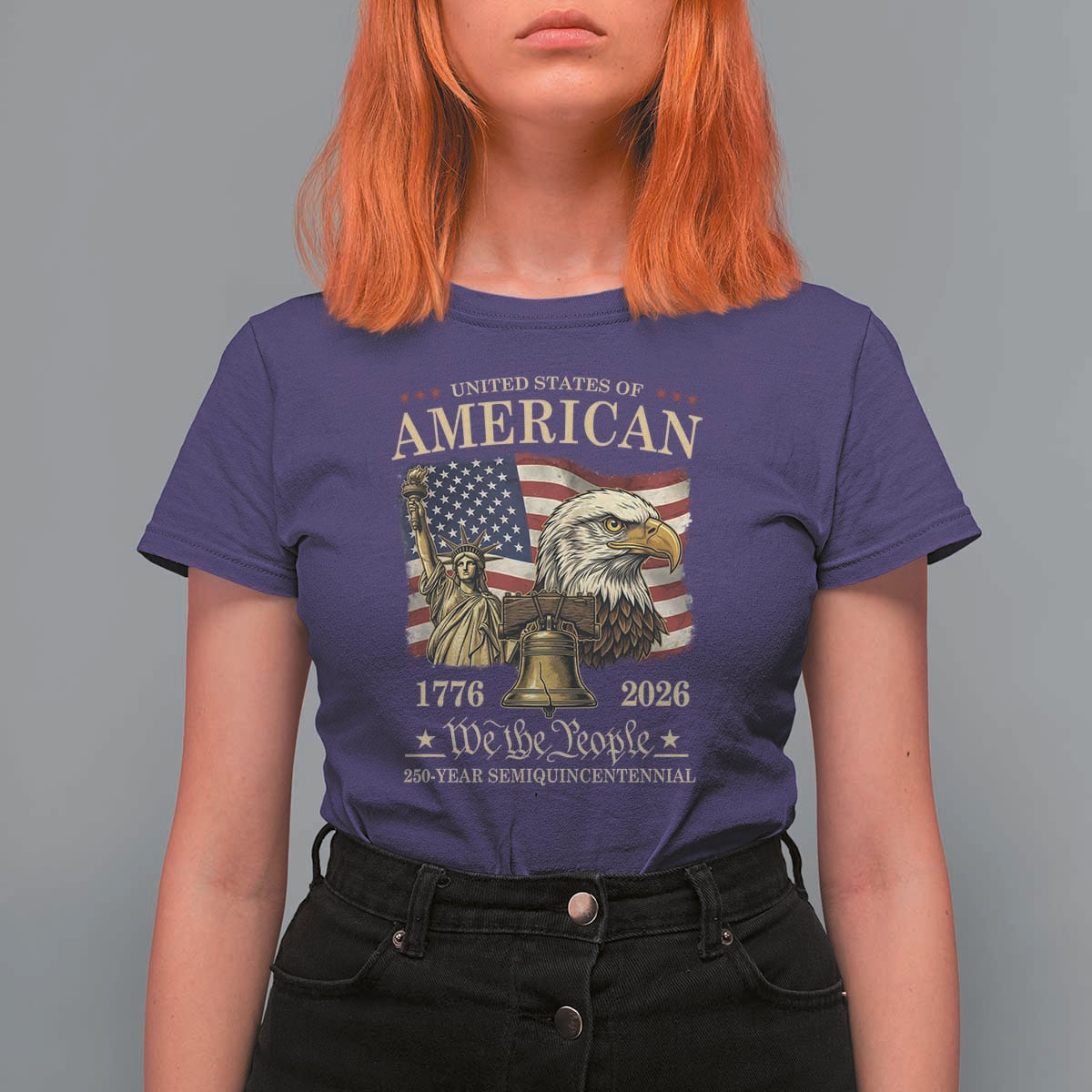 USA 250th Anniversary T Shirt For Women America 1776-2026 Patriotic Eagle Liberty Bell