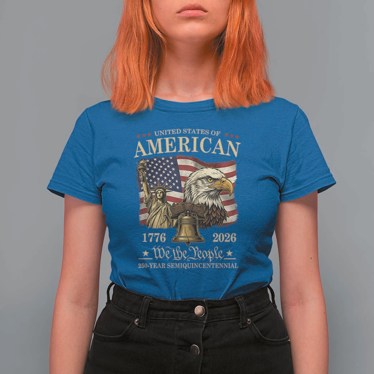 USA 250th Anniversary T Shirt For Women America 1776-2026 Patriotic Eagle Liberty Bell