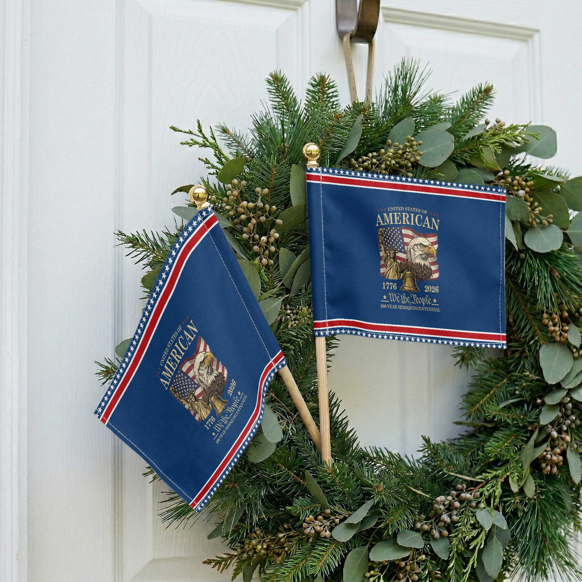 USA 250th Anniversary Patriotic Handheld Flag America 1776-2026 Patriotic Eagle Liberty Bell