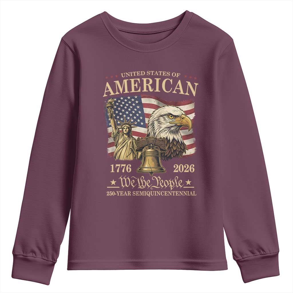 USA 250th Anniversary Youth Sweatshirt America 1776-2026 Patriotic Eagle Liberty Bell