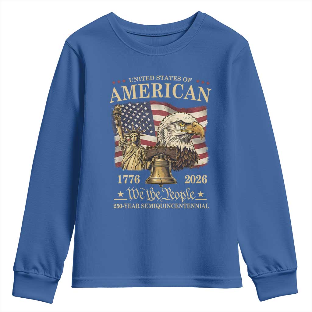 USA 250th Anniversary Youth Sweatshirt America 1776-2026 Patriotic Eagle Liberty Bell