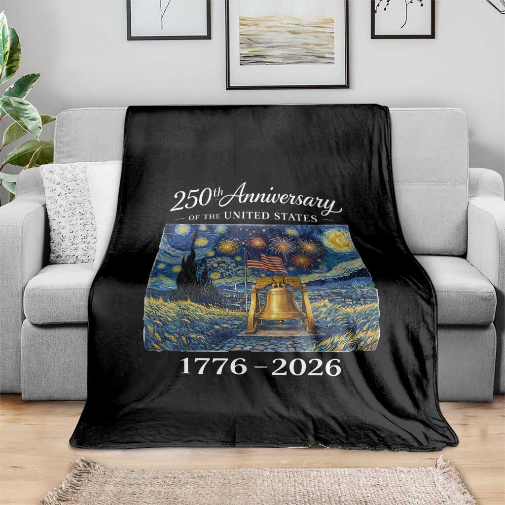 USA 250th Anniversary Throw Blanket Liberty Bell 1776–2026 Patriotic American Flag Starry Night