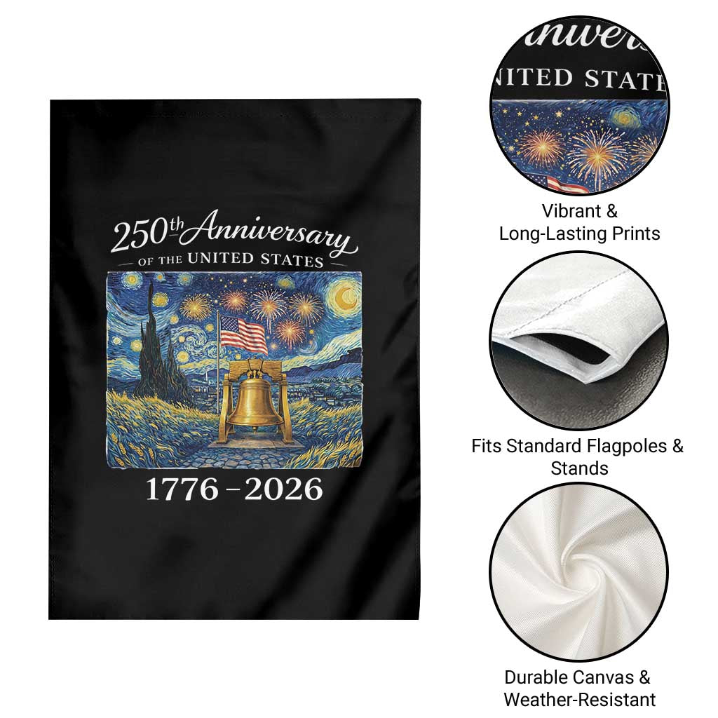USA 250th Anniversary Garden Flag Liberty Bell 1776–2026 Patriotic American Flag Starry Night