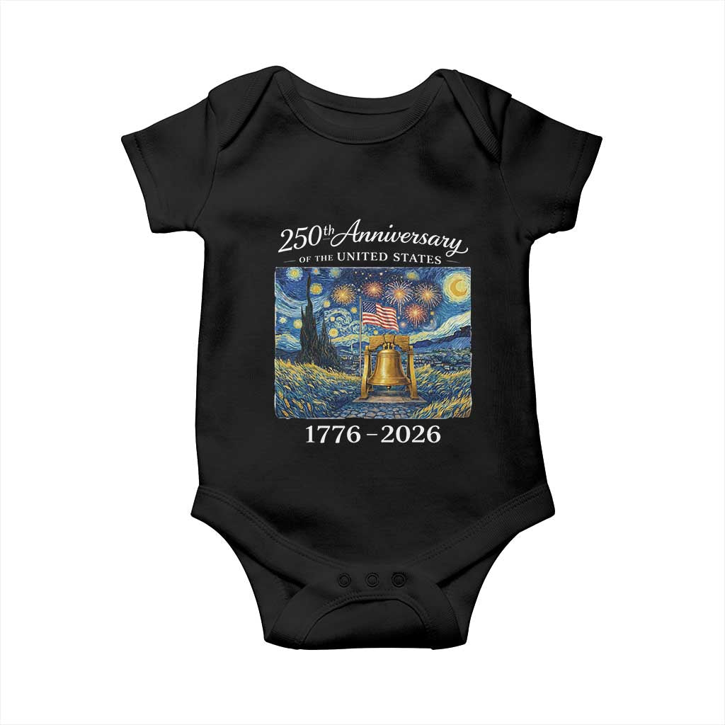USA 250th Anniversary Baby Onesie Patriotic Liberty Bell 1776 2026 American Flag Starry Night