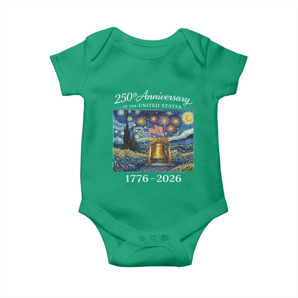 USA 250th Anniversary Baby Onesie Patriotic Liberty Bell 1776 2026 American Flag Starry Night