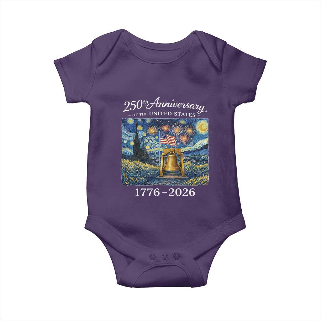 USA 250th Anniversary Baby Onesie Patriotic Liberty Bell 1776 2026 American Flag Starry Night