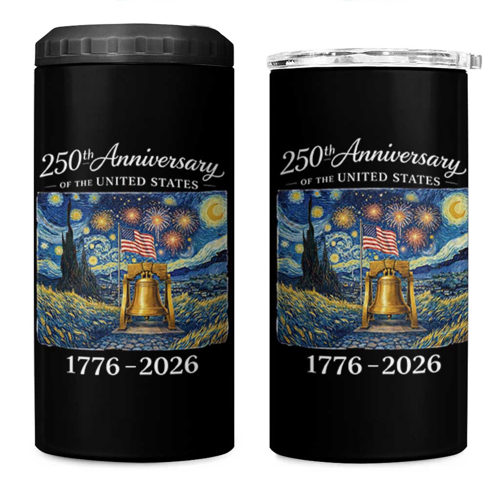 USA 250th Anniversary 4 in 1 Can Cooler Tumbler Liberty Bell 1776–2026 Patriotic American Flag Starry Night