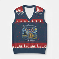 USA 250th Anniversary V-Neck Knit Sweater Vest Liberty Bell 1776–2026 Patriotic American Flag Starry Night