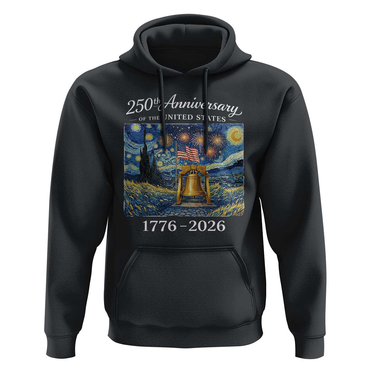 USA 250th Anniversary Hoodie Liberty Bell 1776–2026 Patriotic American Flag Starry Night