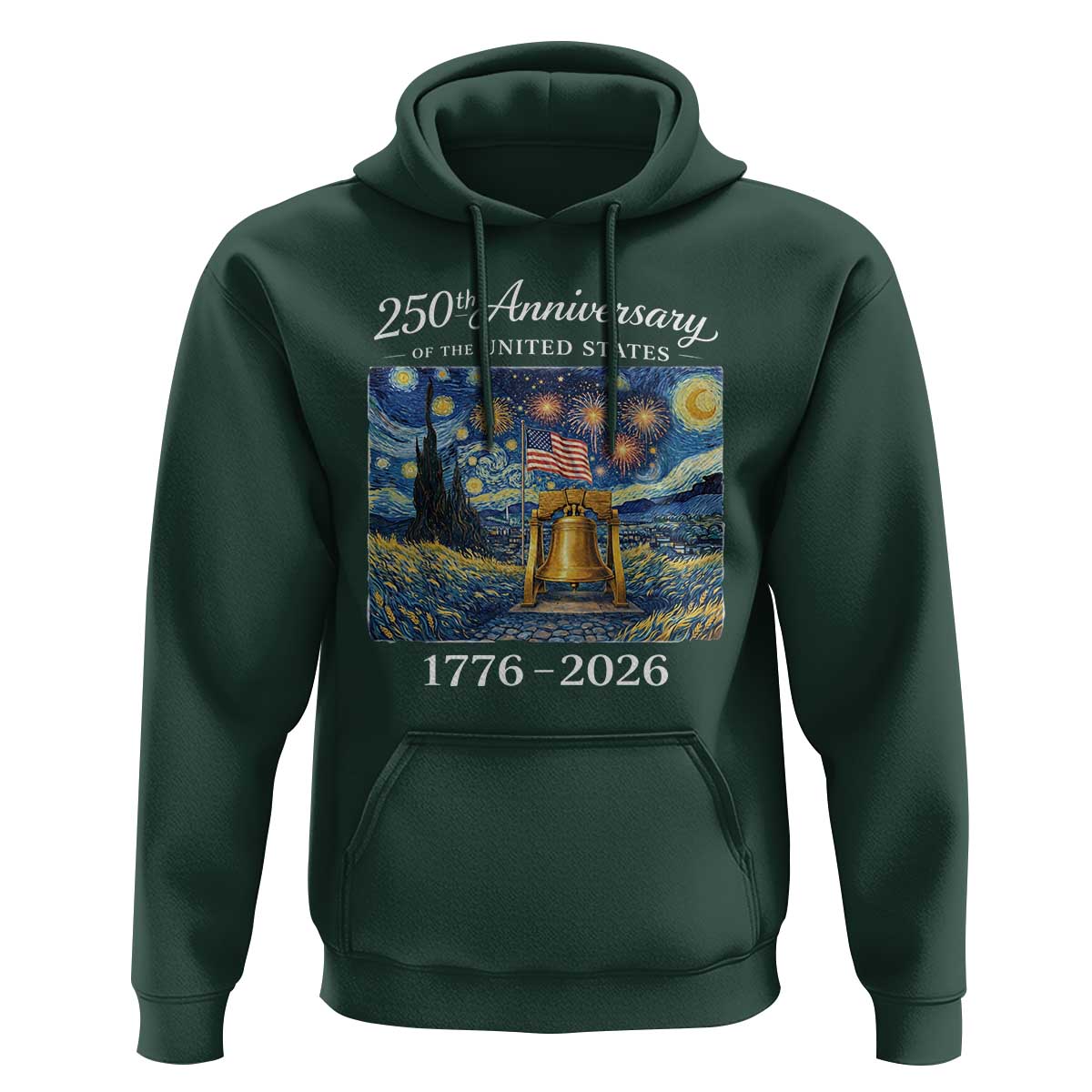 USA 250th Anniversary Hoodie Liberty Bell 1776–2026 Patriotic American Flag Starry Night