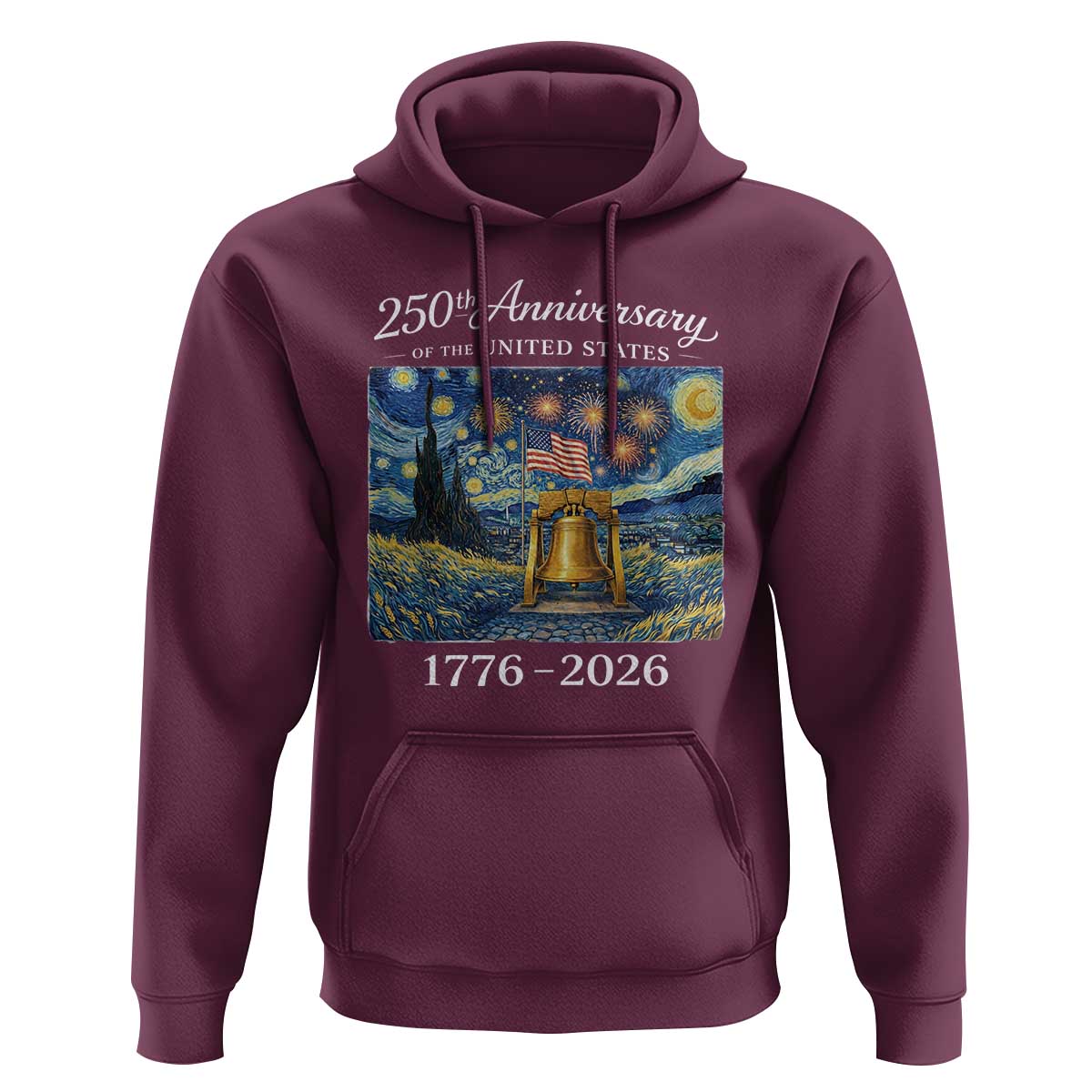USA 250th Anniversary Hoodie Liberty Bell 1776–2026 Patriotic American Flag Starry Night