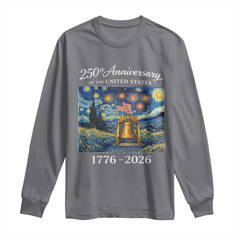 USA 250th Anniversary Long Sleeve Shirt Patriotic Liberty Bell 1776 2026 American Flag Starry Night