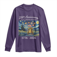 USA 250th Anniversary Long Sleeve Shirt Patriotic Liberty Bell 1776 2026 American Flag Starry Night