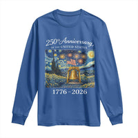 USA 250th Anniversary Long Sleeve Shirt Patriotic Liberty Bell 1776 2026 American Flag Starry Night