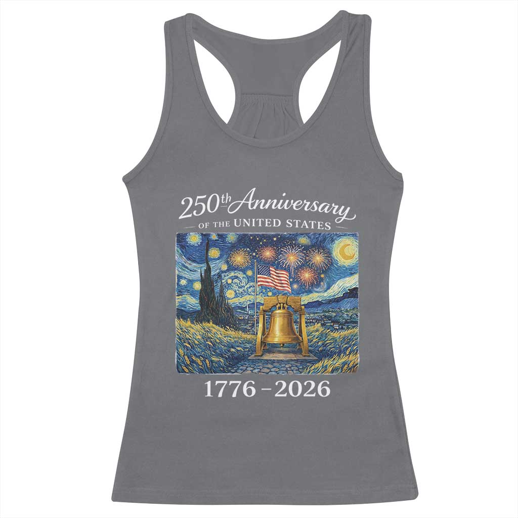 USA 250th Anniversary Racerback Tank Top Patriotic Liberty Bell 1776 2026 American Flag Starry Night
