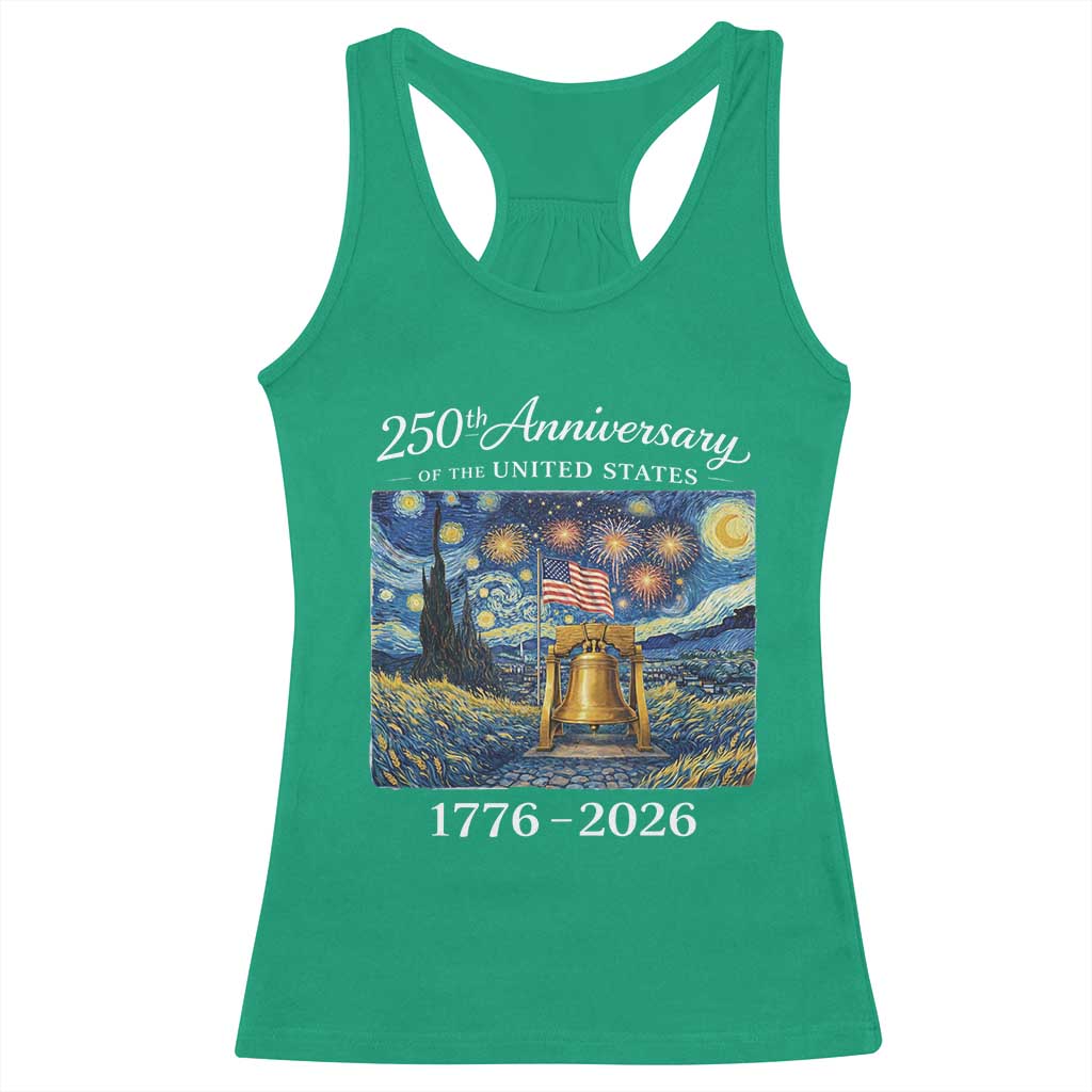 USA 250th Anniversary Racerback Tank Top Patriotic Liberty Bell 1776 2026 American Flag Starry Night