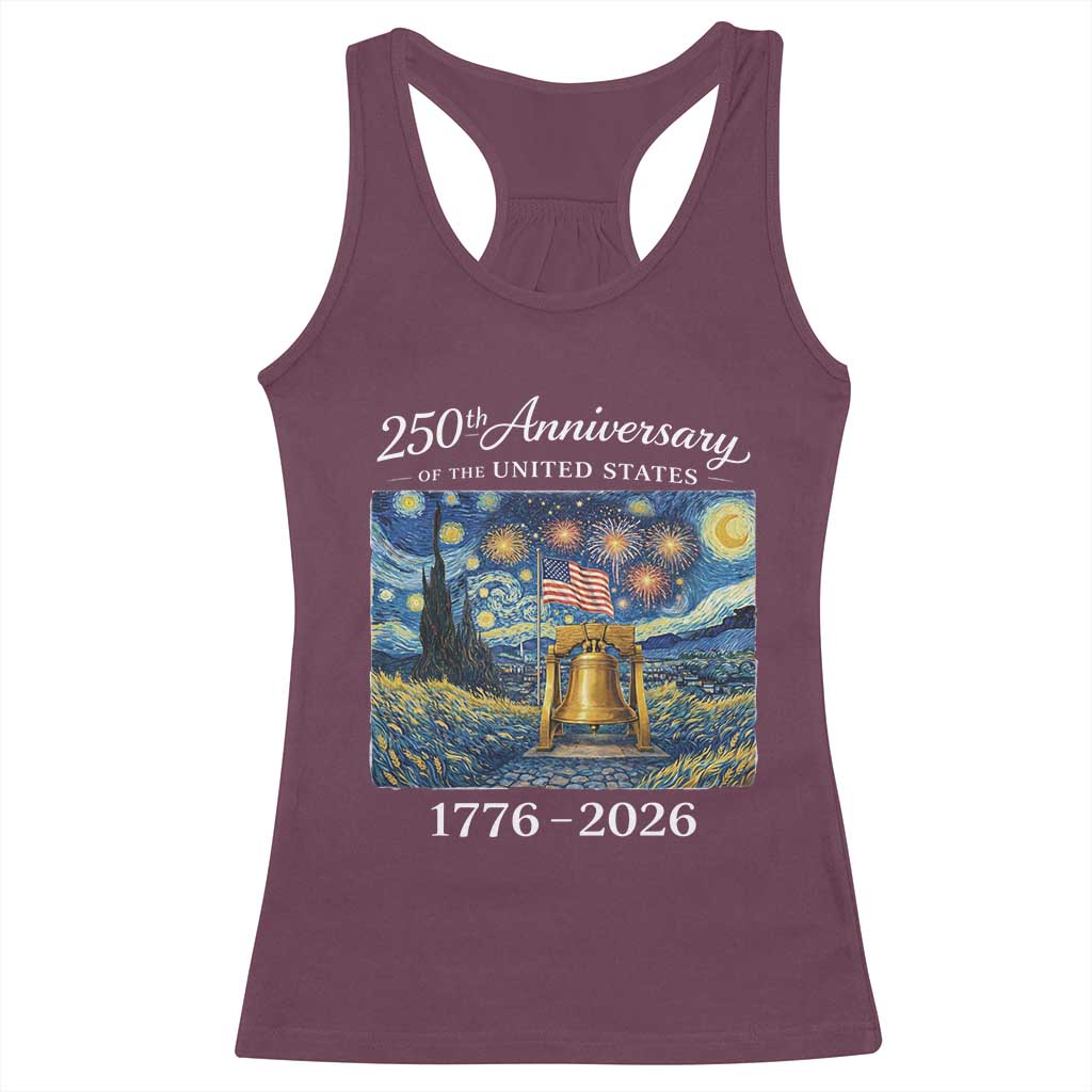 USA 250th Anniversary Racerback Tank Top Patriotic Liberty Bell 1776 2026 American Flag Starry Night