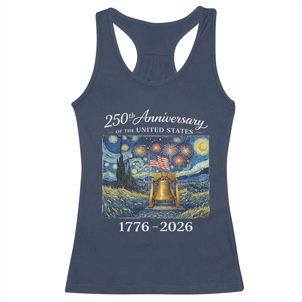 USA 250th Anniversary Racerback Tank Top Patriotic Liberty Bell 1776 2026 American Flag Starry Night