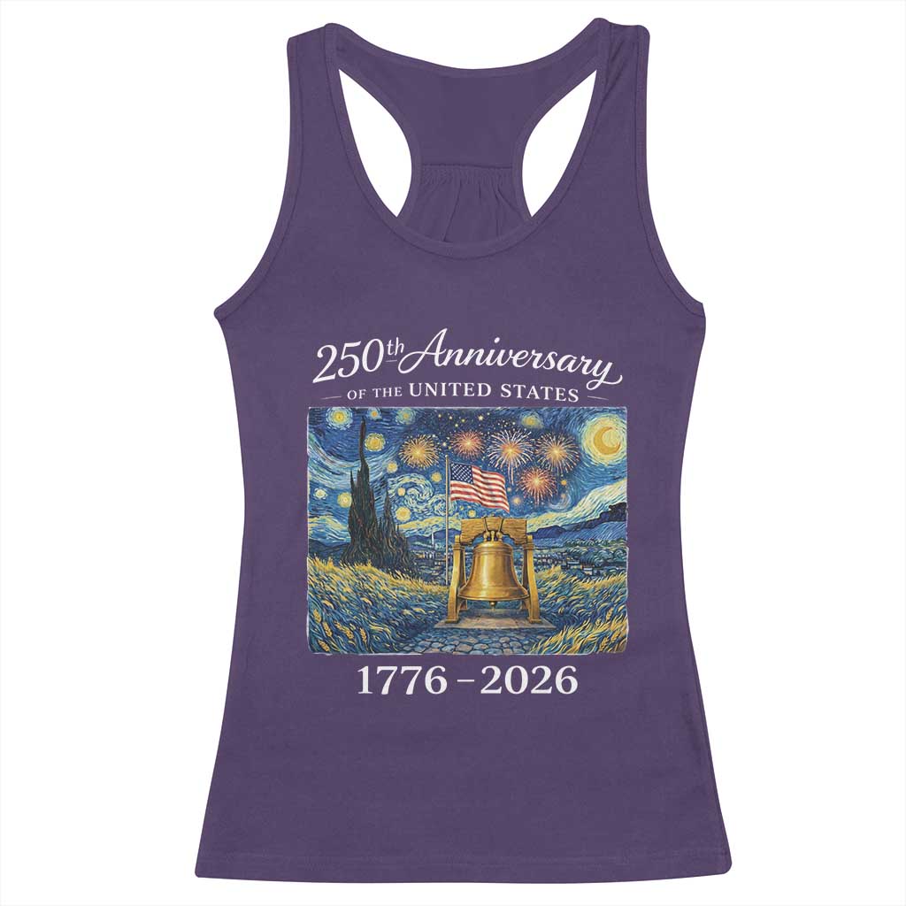 USA 250th Anniversary Racerback Tank Top Patriotic Liberty Bell 1776 2026 American Flag Starry Night